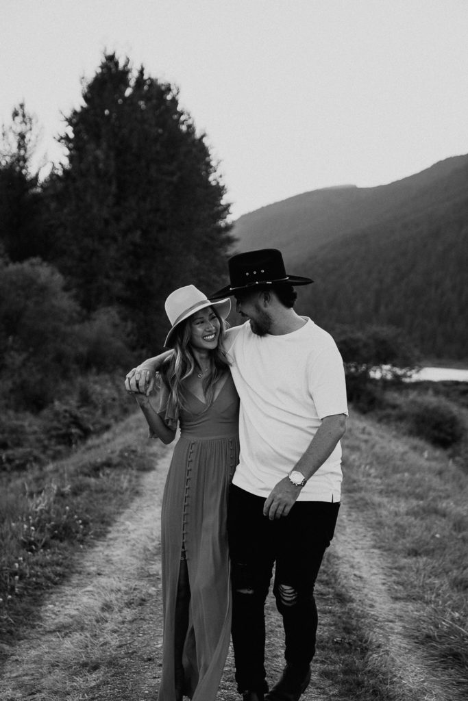 Couple walking at pitt lake